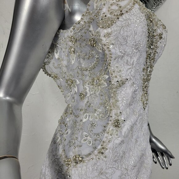 NWT~$1895~ALLURE BRIDALS~6/8~WHITE RHINESTONE MERMAID FIT & FLARE WEDDING DRESS - Picture 6 of 16